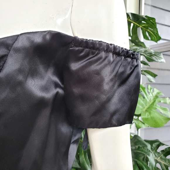 Vintage Marlene's Black 60" Long Gown / Black Satin Long Maxi Dress Gown - Picture 10 of 15